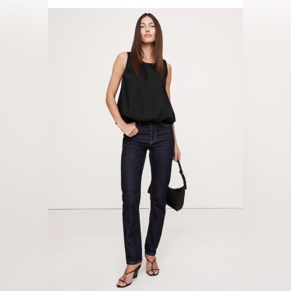 NWT-Banana Republic Black Cotton Poplin Bubble Tank, Small